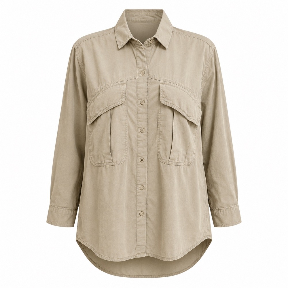Vintage Anegada's Tan Cotton Utility Safari Button Down Shirt Shacket Women Med